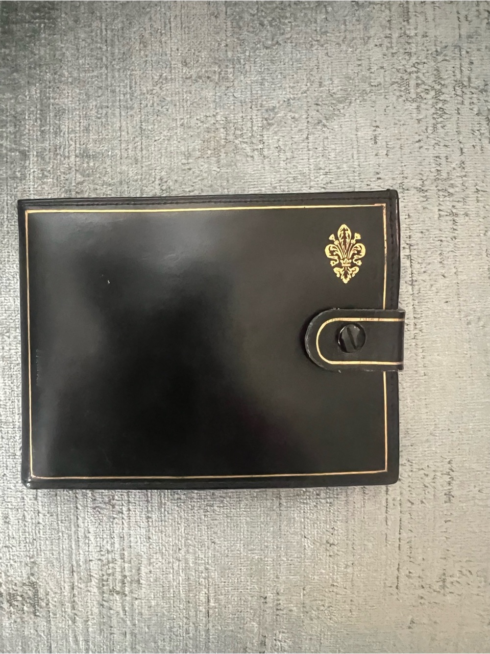 Men's Black Leather Tri-Fold Wallet with Gold Accent from Florence, Italy